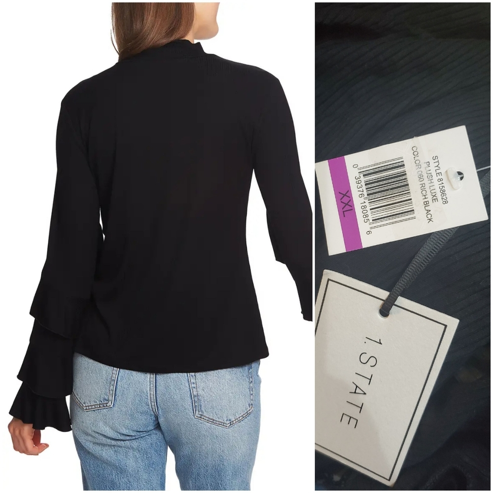 1.STATE Ruffle Sleeve Rib Knit Top - Picture 3 of 3